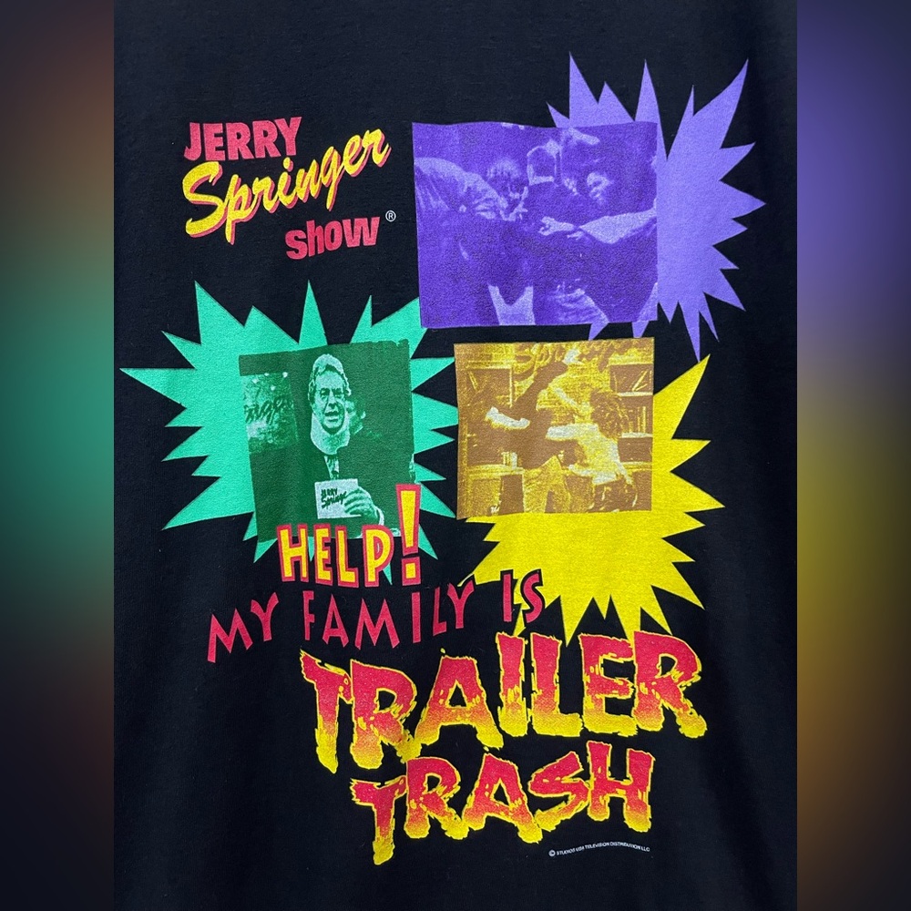 Rare 90s Jerry Springer “Help! My Family is Trailer Trash” Tee, Tultex Tag/L